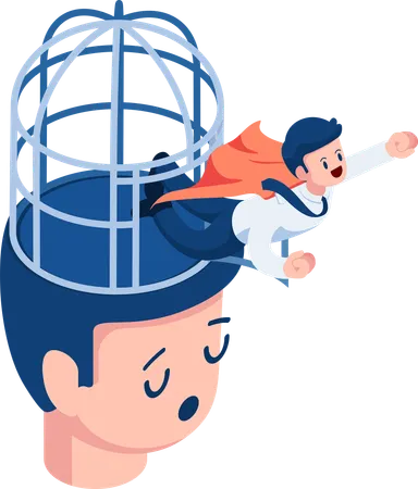 Businessman Breaking Cage on Head  Illustration