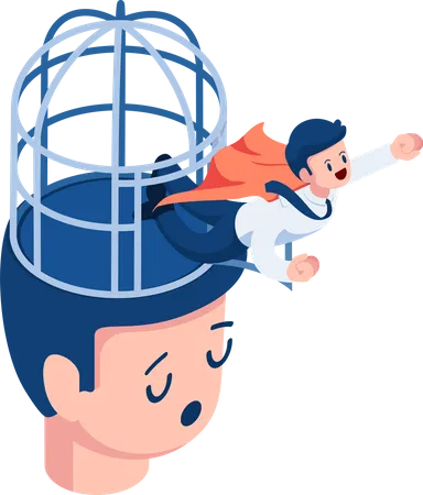 Businessman Breaking Cage on Head  Illustration