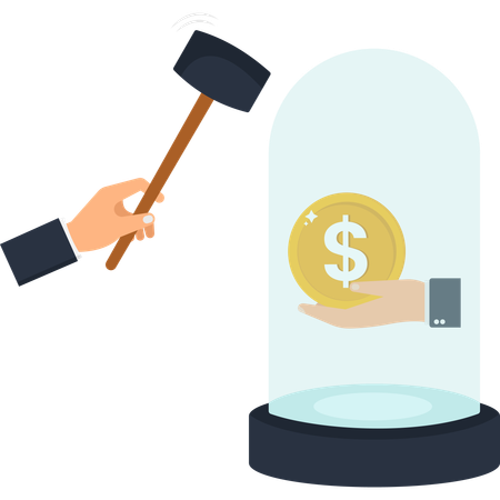 Businessman breaking financial barrier  Illustration