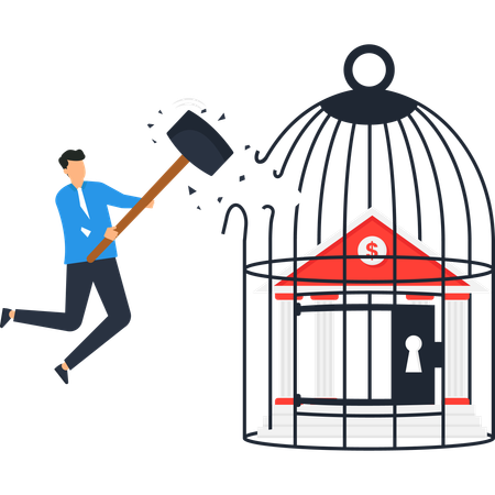 Businessman breaking free  Illustration