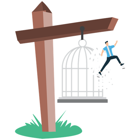 Businessman Breaking Free from Constraints  Illustration
