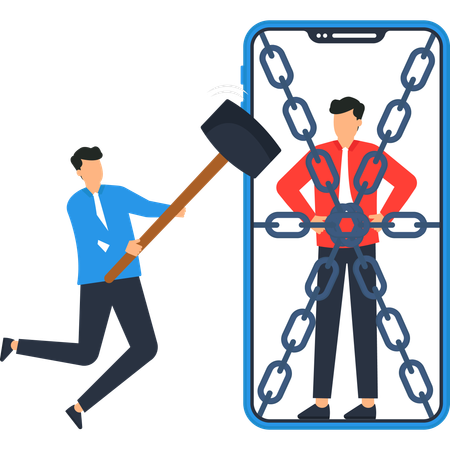 Businessman Breaking Free From Digital Addiction  Illustration