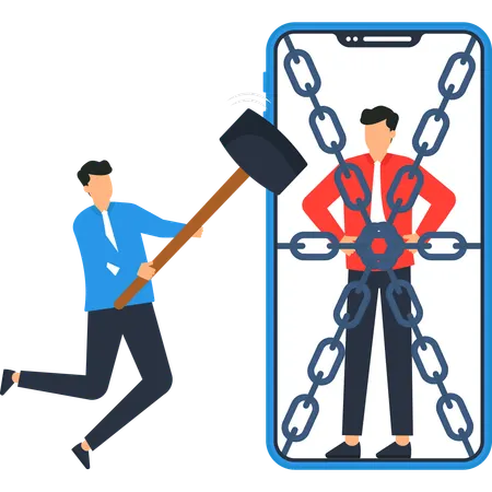 Businessman Breaking Free From Digital Addiction  Illustration