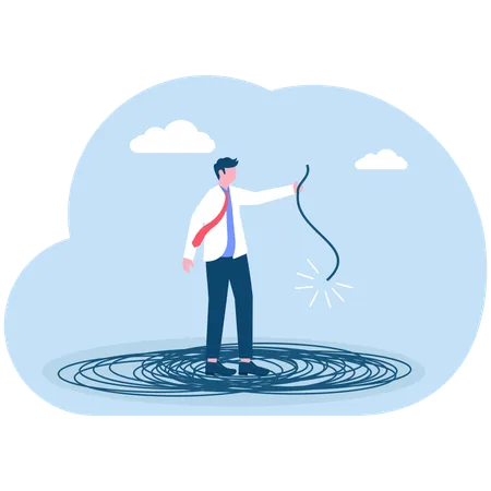 Businessman breaking free from tied rope  Illustration