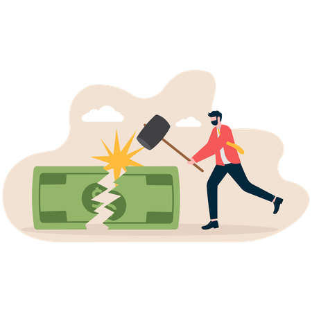 Businessman breaking money debt  Illustration