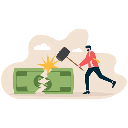 Businessman breaking money debt  Illustration