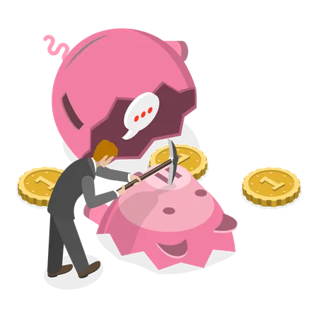 Businessman breaking piggy bank  Illustration