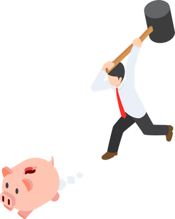 Businessman breaking piggy bank Illustration