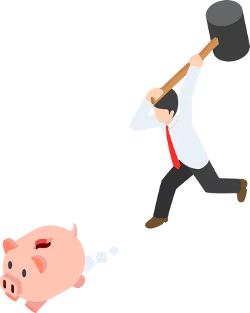 Businessman breaking piggy bank Illustration