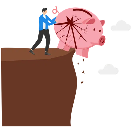 Businessman Pushes A Deformed Safety Box To Throw It Down Off A Cliff Resolving The Problems Issues In Business Management And Economics Flat Vector Illustration Illustration