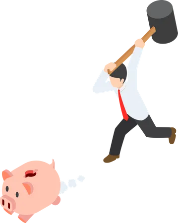 Businessman breaking piggy bank  Illustration