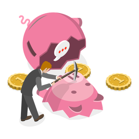 Businessman breaking piggy bank  Illustration