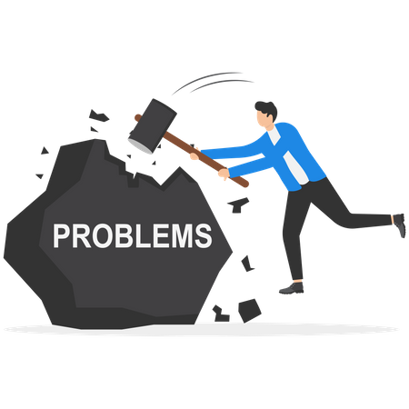 Businessman breaking rock of problems  Illustration