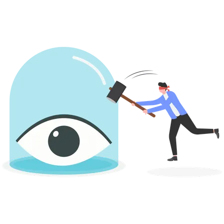 Businessman breaking sealed eye  Illustration