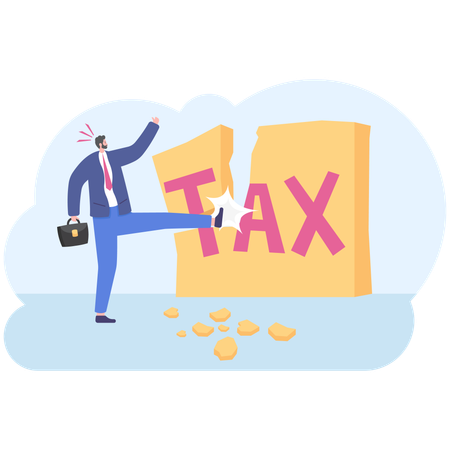 Businessman breaking tax wall  Illustration