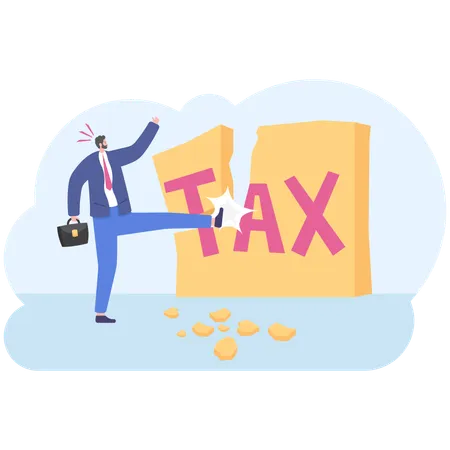 Businessman Breaking Tax Wall Illustration Vector Cartoon Illustration