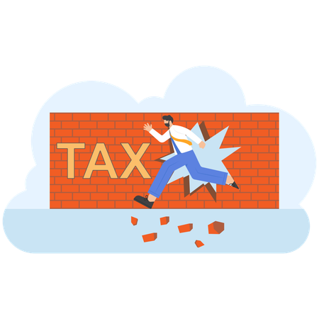 Businessman breaking tax wall for freedom  Illustration