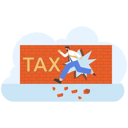 Businessman breaking tax wall for freedom  Illustration