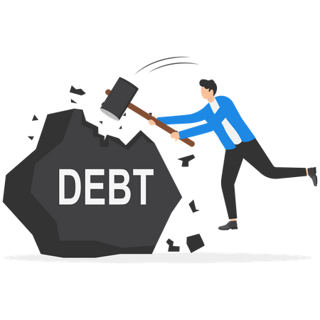 Businessman breaking the rock of debt  Illustration