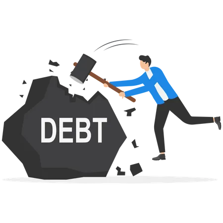 Businessman breaking the rock of debt  Illustration