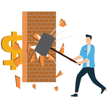 Businessman breaking the wall  Illustration