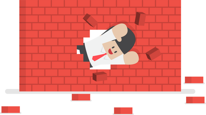 Businessman breaking through the wall  Illustration