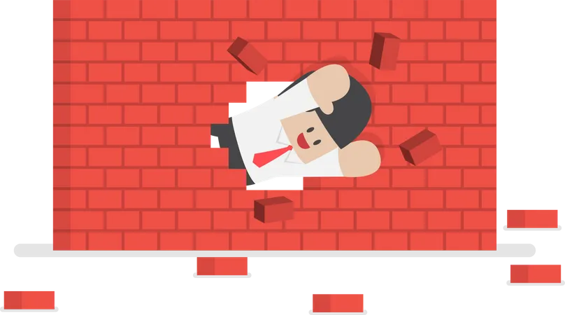 Businessman breaking through the wall  Illustration