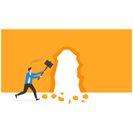 Businessman breaking wall  Illustration