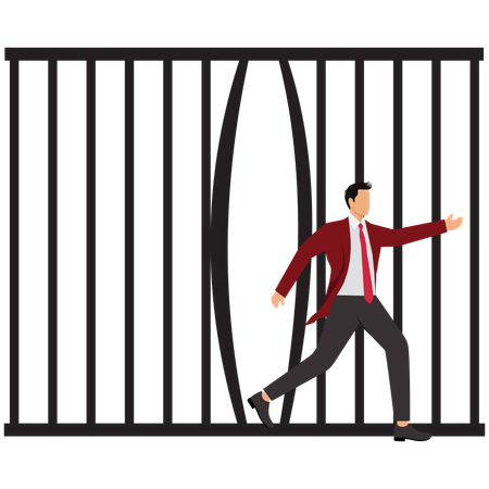 Businessman breaks out of prison  Illustration