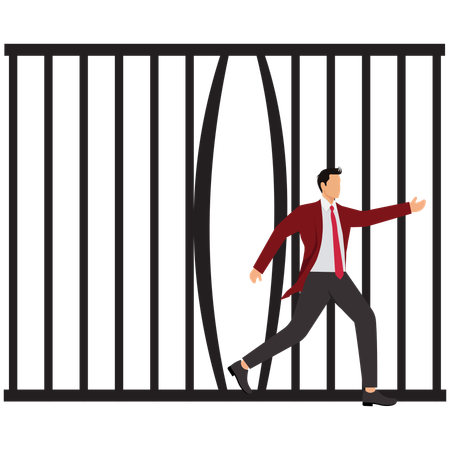 Businessman breaks out of prison  Illustration