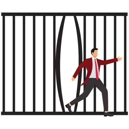 Businessman breaks out of prison  Illustration