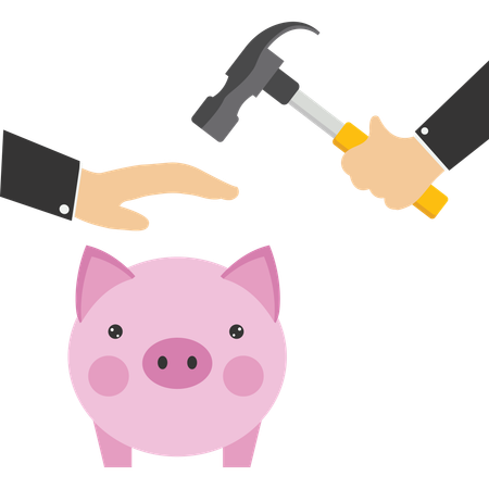 Businessman breaks piggy bank  Illustration