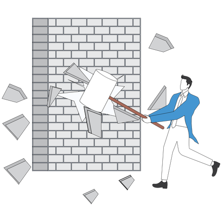 Businessman breakthrough wall  Illustration