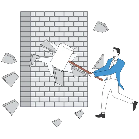 Businessman breakthrough wall  Illustration