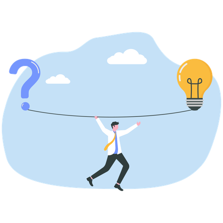 Businessman bridges gap between question and idea  Illustration