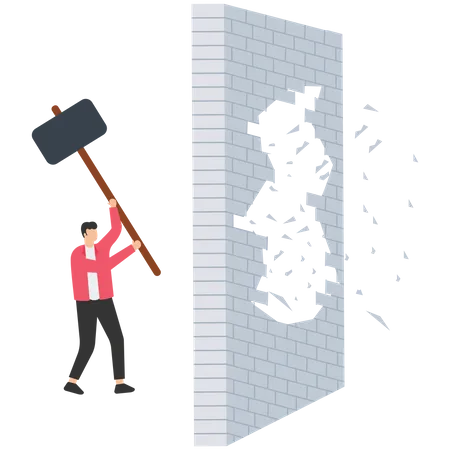 Businessman Broke the wall  Illustration