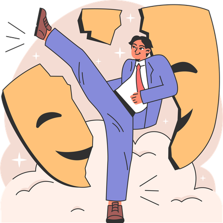 Businessman broken face mask  Illustration