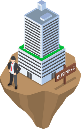 Businessman build business building on unstable land  Illustration