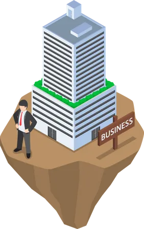 Businessman build business building on unstable land  Illustration