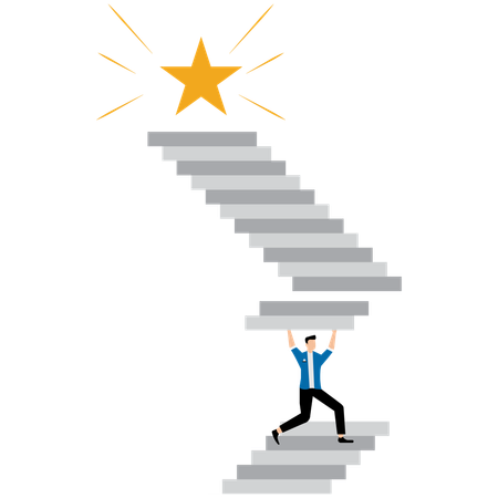 Businessman build ladder of success to reach star  Illustration