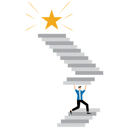 Businessman build ladder of success to reach star  Illustration