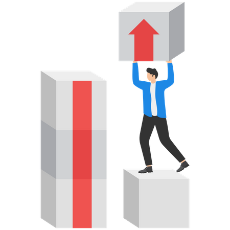 Businessman building growth block  Illustration