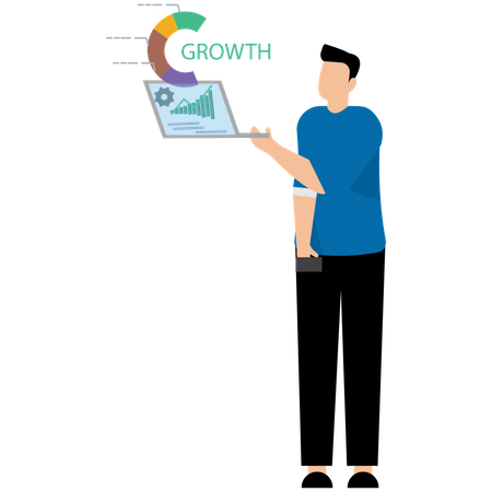 Businessman building growth chart with rising arrow  Illustration