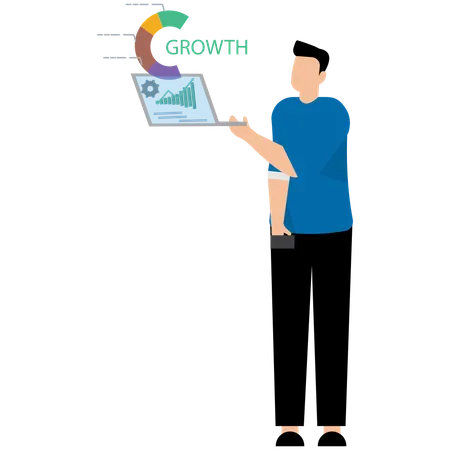 Businessman building growth chart with rising arrow  Illustration