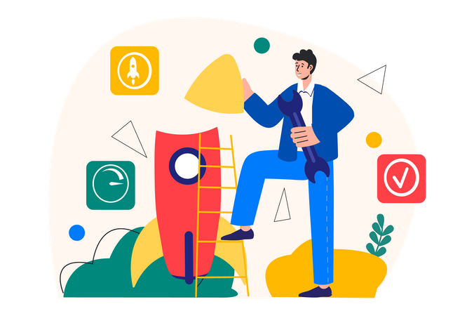 Businessman building startup  Illustration