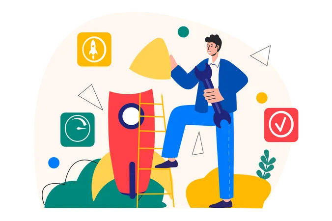 Businessman building startup  Illustration