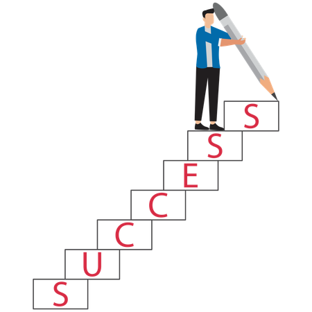 Businessman Building Success Stairs with Giant Pencil in Hand  Illustration