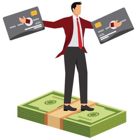 Businessman burden with credit card  Illustration