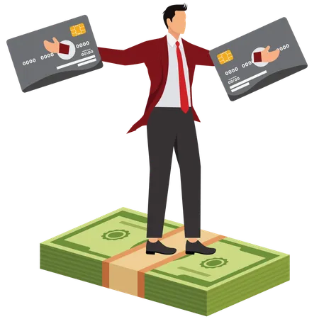 Businessman burden with credit card  Illustration