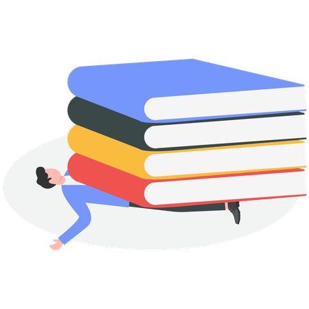 Businessman burdened with library books  Illustration